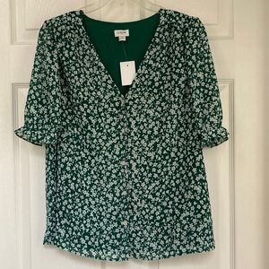 J. Crew V-Neck Puff Sleeve Button Down Blouse